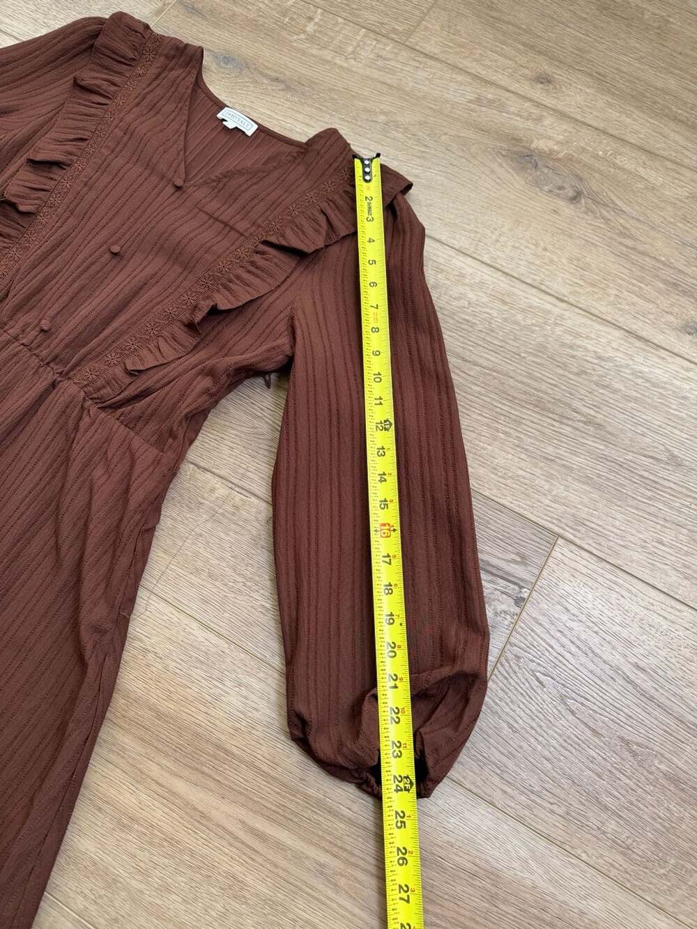 Sweet Salt Brown Midi Dress Womens L Ruffle Long Sleeve Stretch Cottagecore - Picture 13 of 16